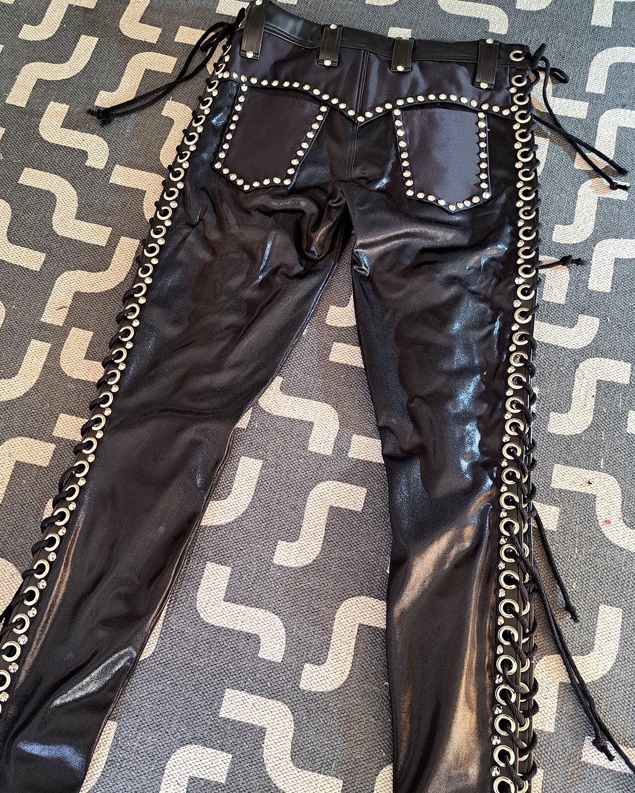 Black Double Lace up Skinny Pants (Size L/XL)