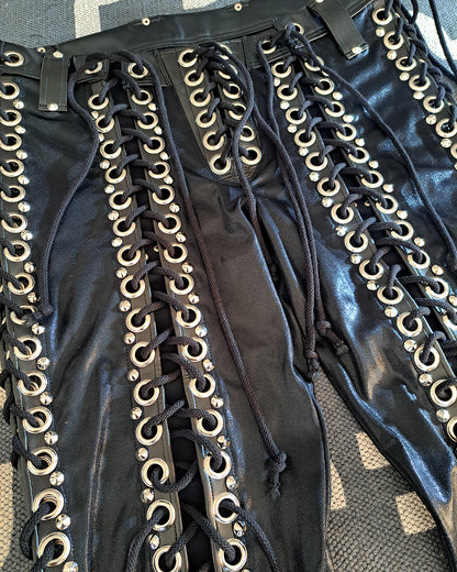 Black Double Lace up Skinny Pants (Size L/XL)