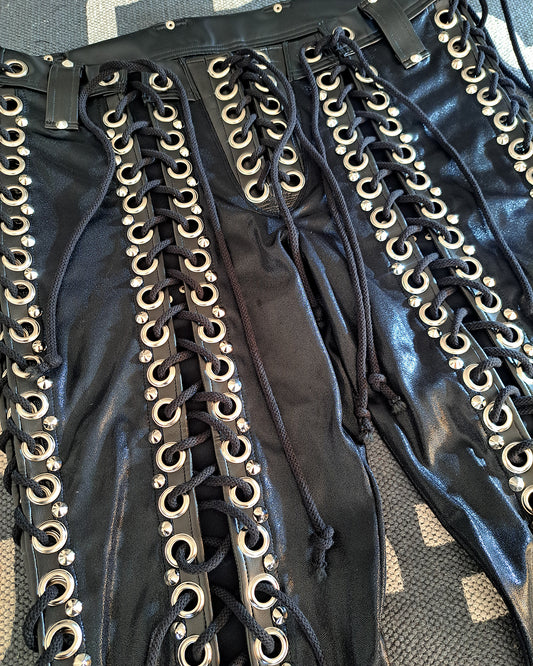 Black Double Lace up Skinny Pants (Size L/XL)