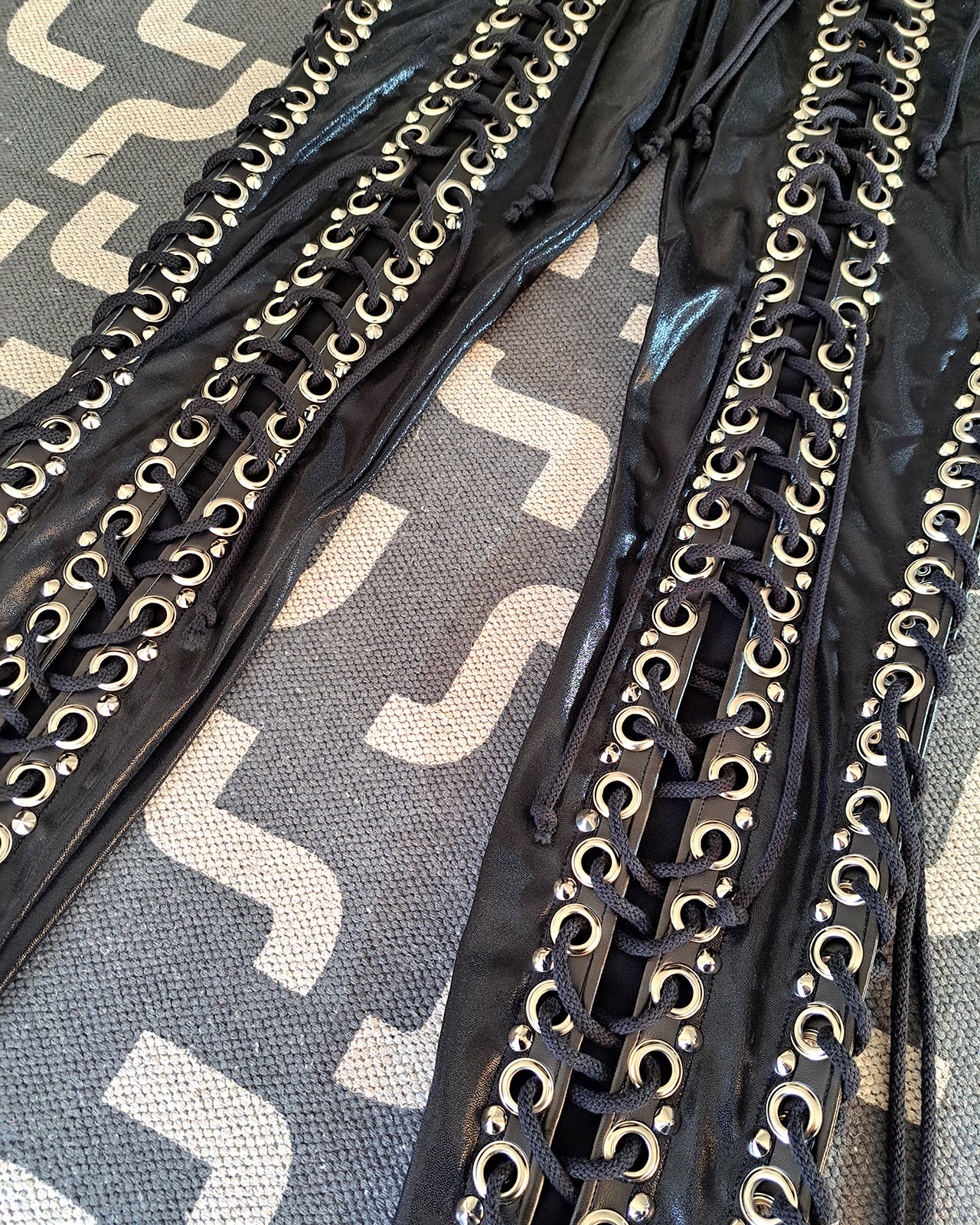 Black Double Lace up Skinny Pants (Size L/XL)