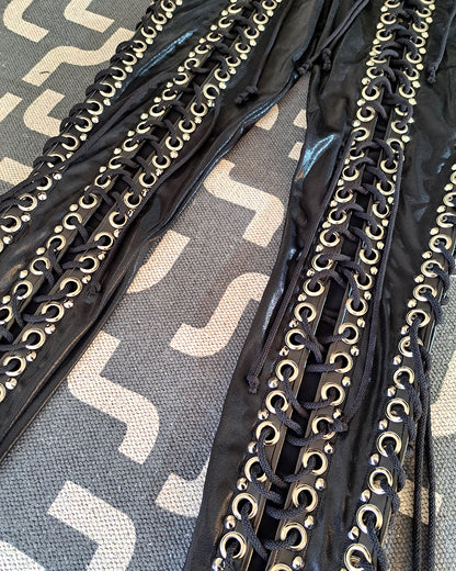 Black Double Lace up Skinny Pants (Size L/XL)