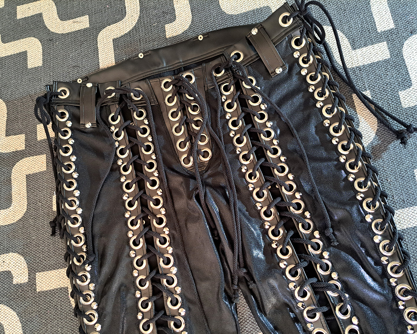 Black Double Lace up Skinny Pants (Size L/XL)