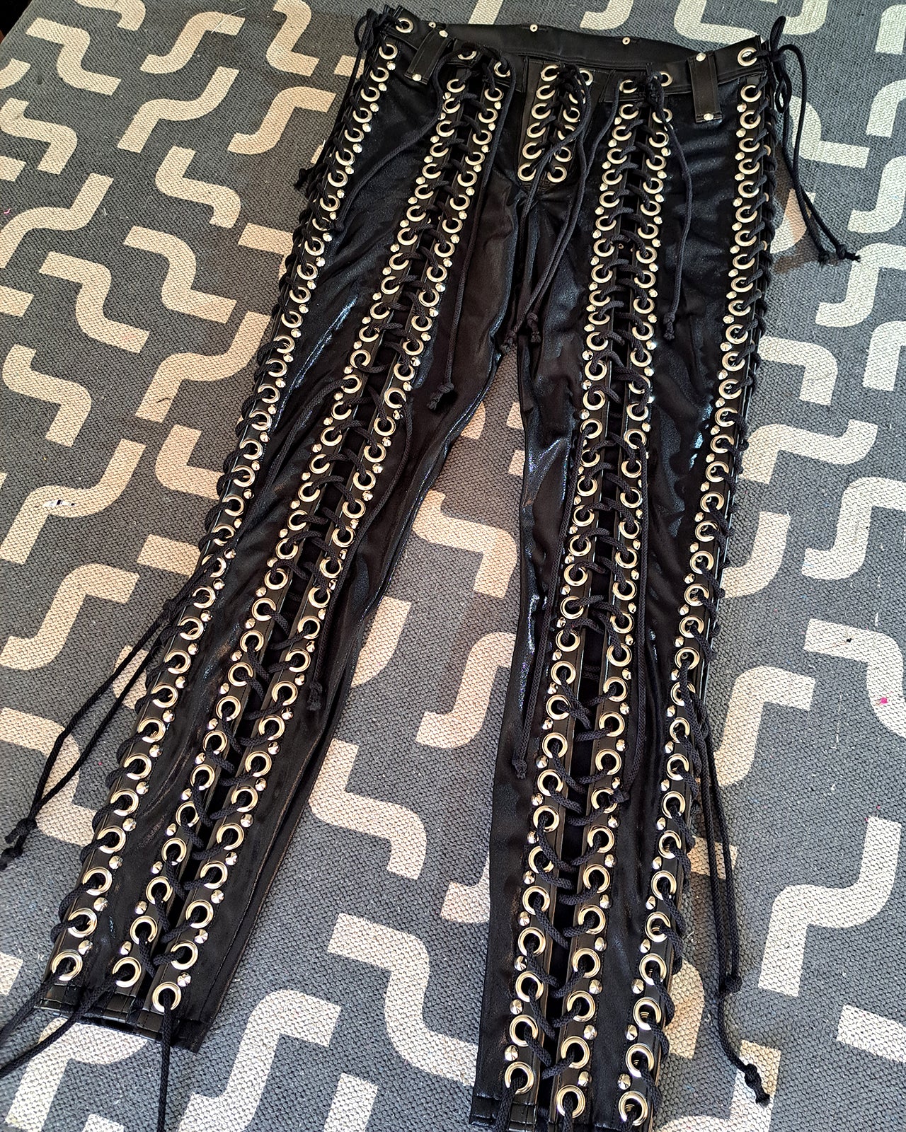 Black Double Lace up Skinny Pants (Size L/XL)
