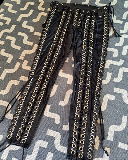 Black Double Lace up Skinny Pants (Size L/XL)