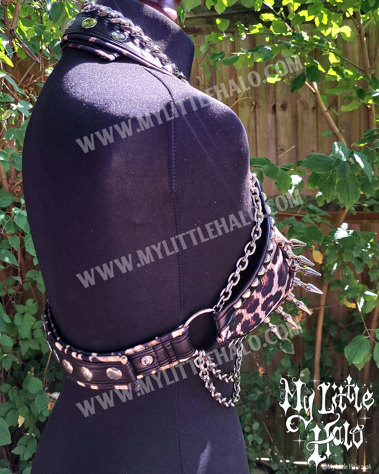 Leopard Print Spikes & Chains Bikini Top