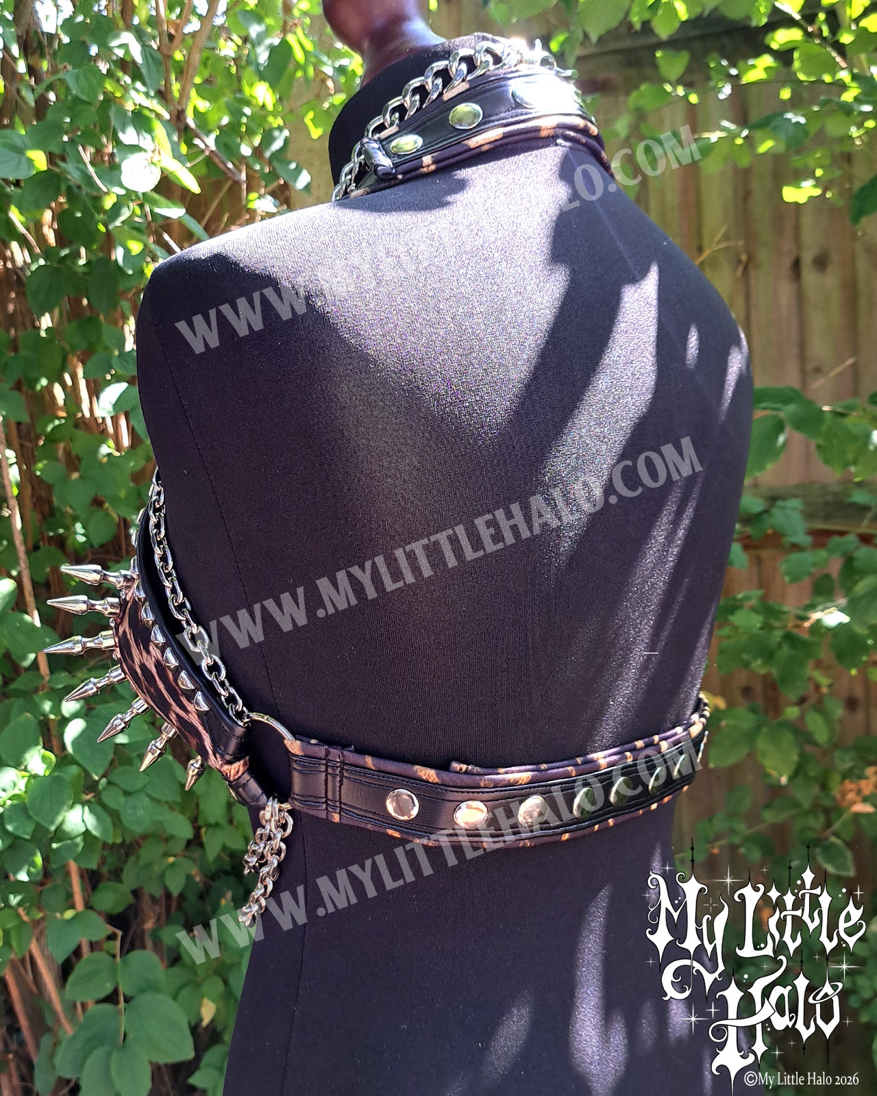 Leopard Print Spikes & Chains Bikini Top