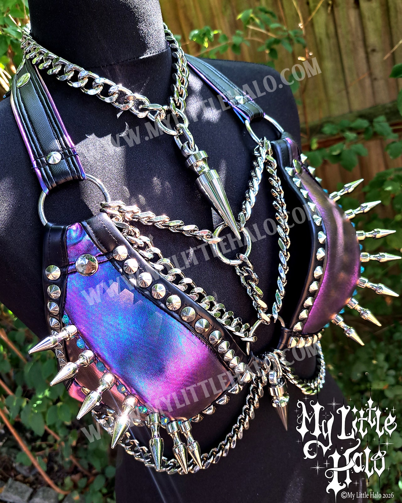Purply Blue Mermaid Spikes & Chains Bikini Top
