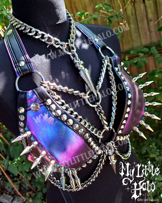 Purply Blue Mermaid Spikes & Chains Bikini Top