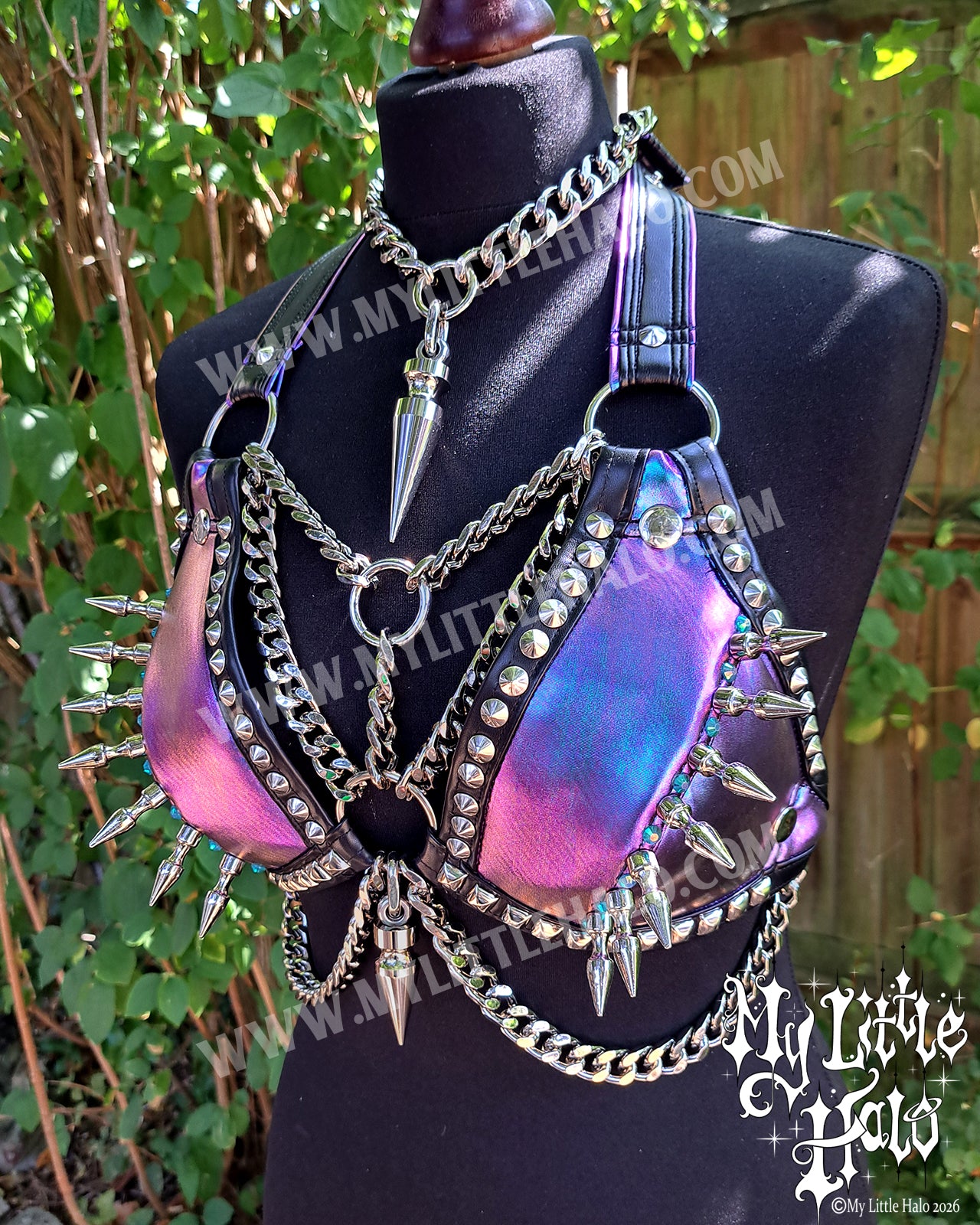 Purply Blue Mermaid Spikes & Chains Bikini Top