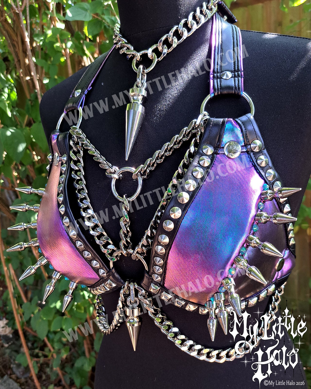Purply Blue Mermaid Spikes & Chains Bikini Top