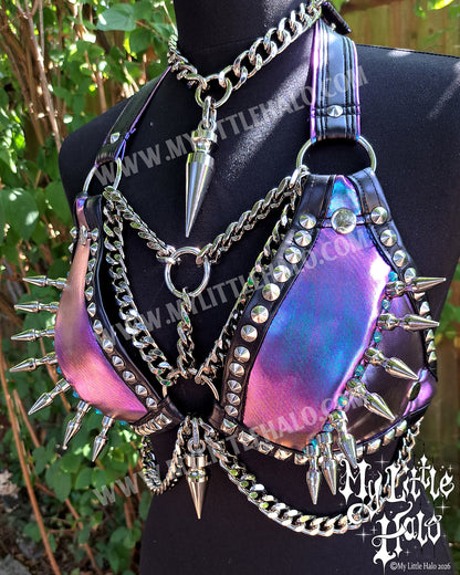 Purply Blue Mermaid Spikes & Chains Bikini Top