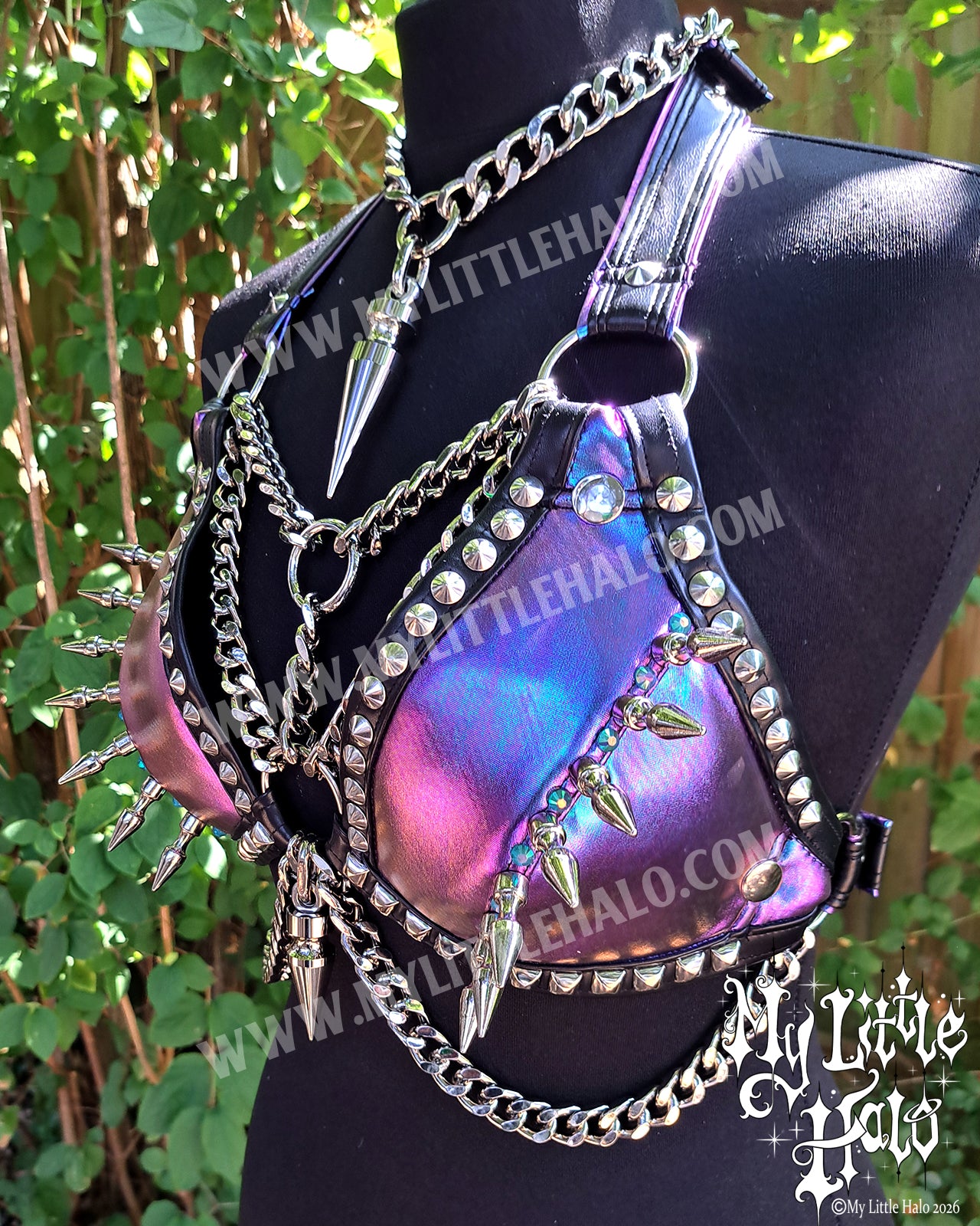 Purply Blue Mermaid Spikes & Chains Bikini Top