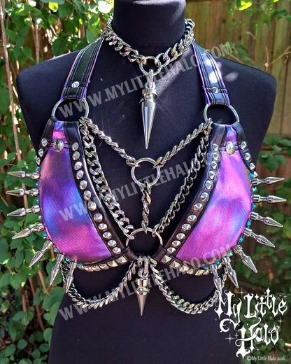 Purply Blue Mermaid Spikes & Chains Bikini Top