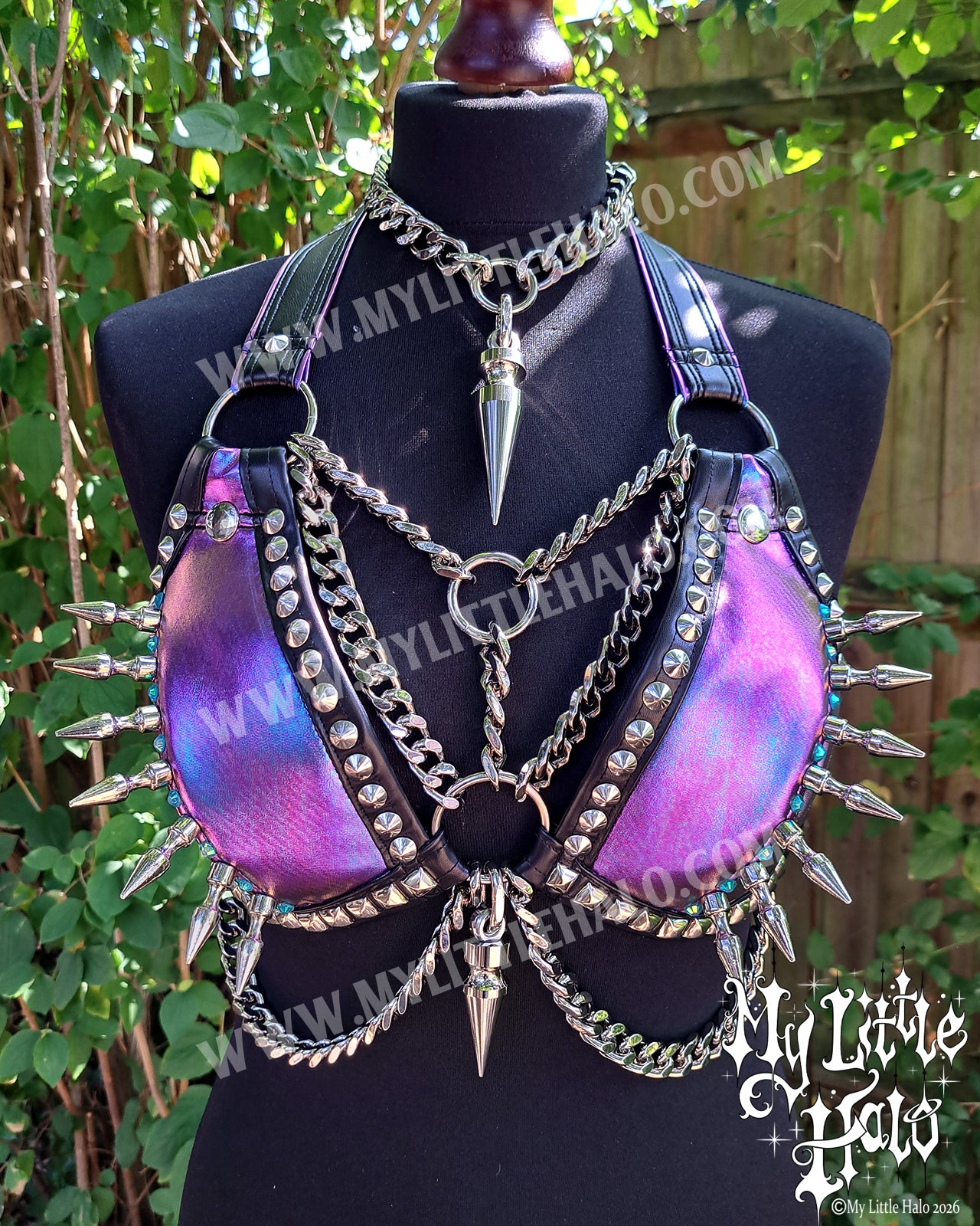 Purply Blue Mermaid Spikes & Chains Bikini Top