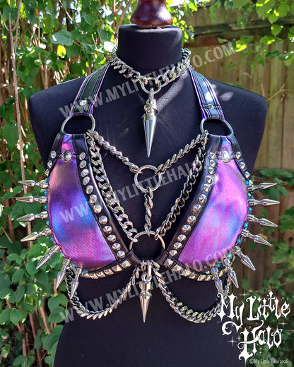 Purply Blue Mermaid Spikes & Chains Bikini Top