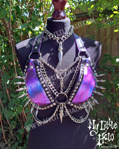 Purply Blue Mermaid Spikes & Chains Bikini Top