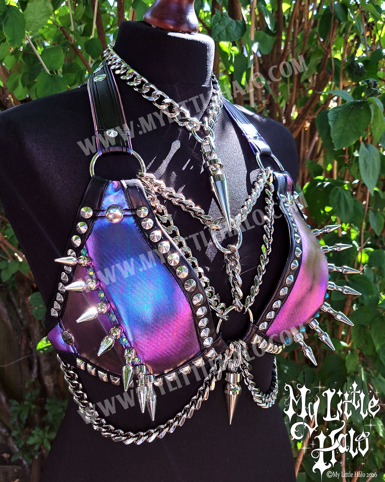 Purply Blue Mermaid Spikes & Chains Bikini Top