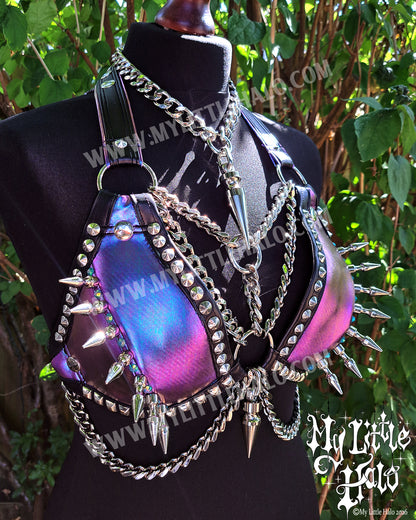 Purply Blue Mermaid Spikes & Chains Bikini Top
