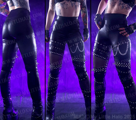 High Waisted Spikes & Mesh Gothic Leggings