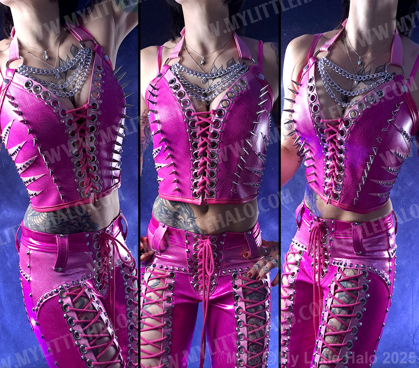 #18 Dark Pink & Silver Spike & Gemstone Bustier