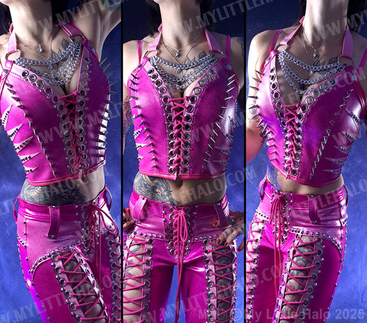 #18 Dark Pink & Silver Spike & Gemstone Bustier