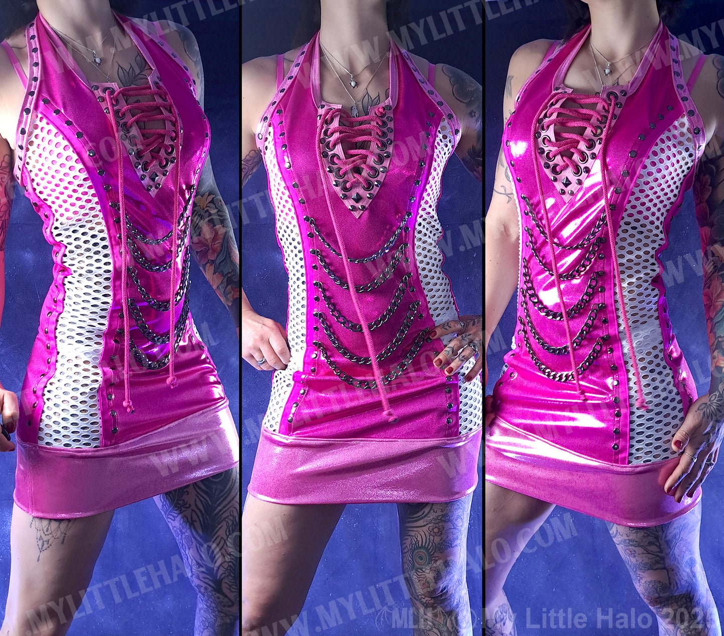 #8 Pink & Gunmetal Chain Dress