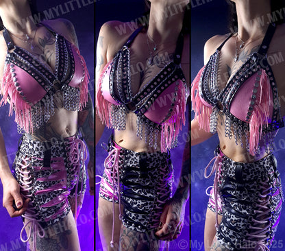 #4 Baby Pink Fringed Gemstone Bikini Halter