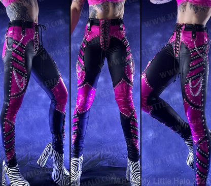 #16 Black & Pink High Waisted Rivet & Chain Pants