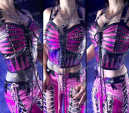 #11 Pink & Black Spikes & Rivets Bustier