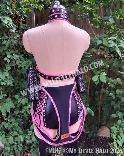 Baby Pink & Black Lace up 5 Piece Wrestling Set