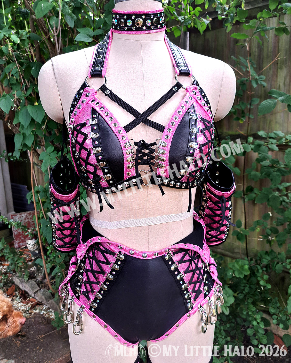 Baby Pink & Black Lace up 5 Piece Wrestling Set