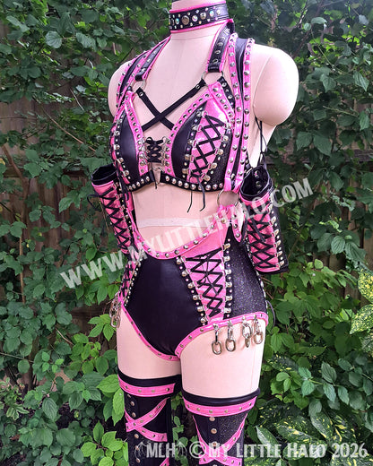 Baby Pink & Black Lace up 5 Piece Wrestling Set