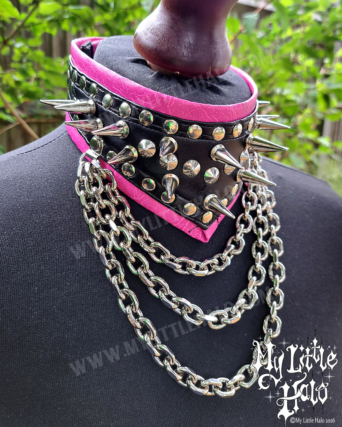 Black & Pink Spike & Chain Choker