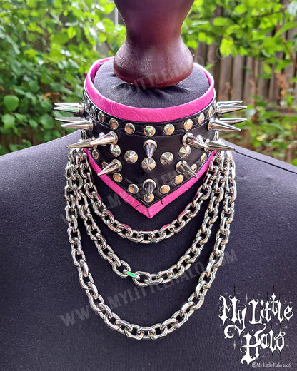 Black & Pink Spike & Chain Choker