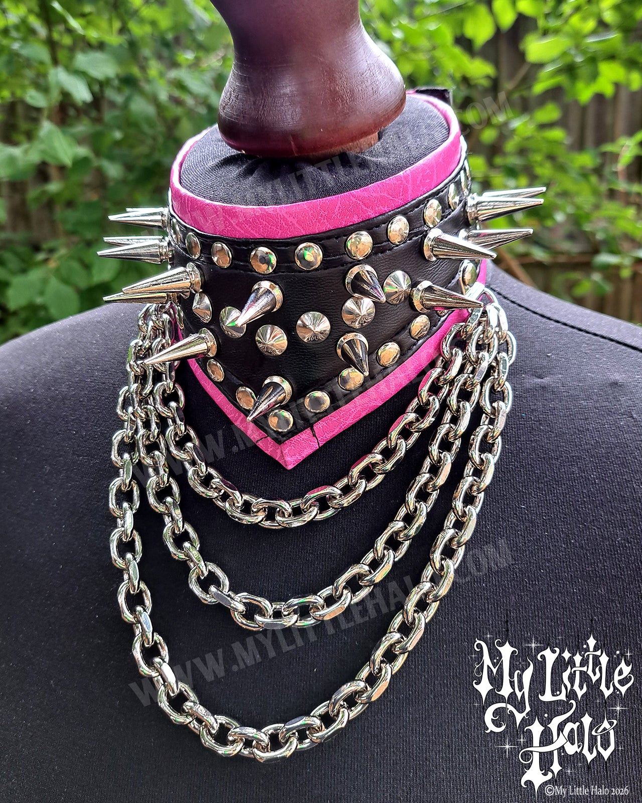 Black & Pink Spike & Chain Choker