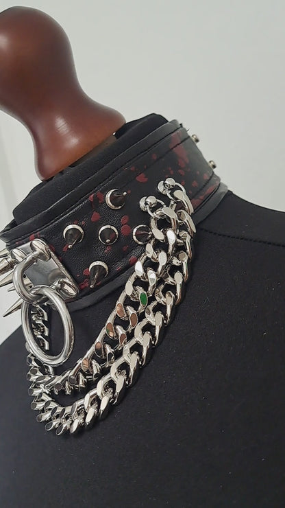 Silver Blood Splatter Spikes & Chains Choker