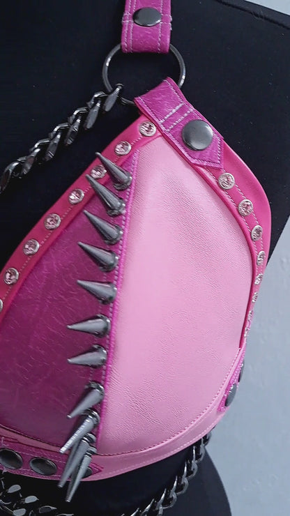 #6 Pink & Gunmetal Spike & Gemstone Bikini Halter