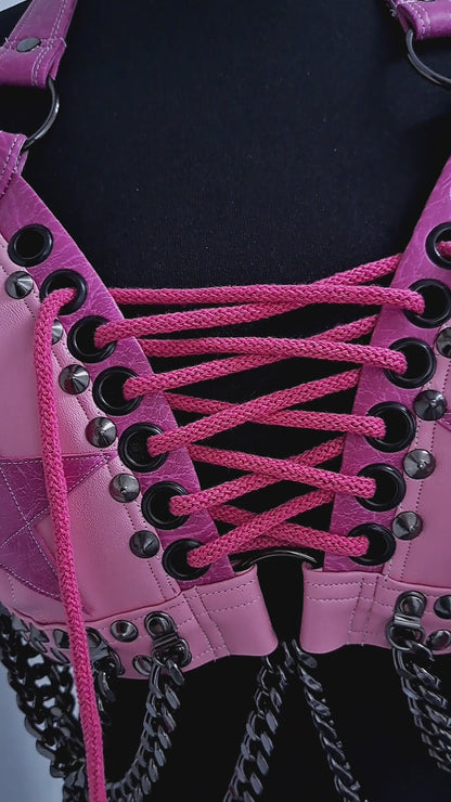 #1 Pink & Gunmetal Star Bikini Halter