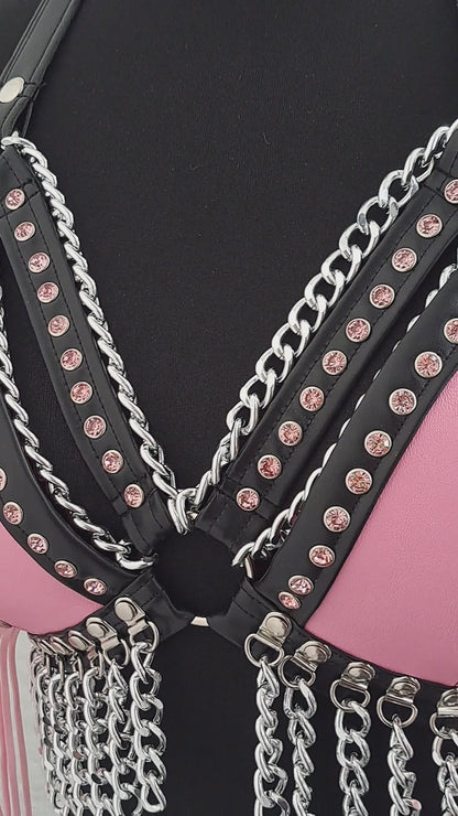#4 Baby Pink Fringed Gemstone Bikini Halter