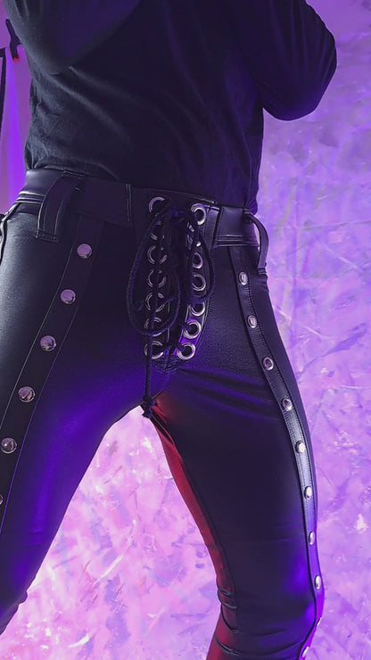 Men’s Matte Black Side Lace up Boot Cut Pants