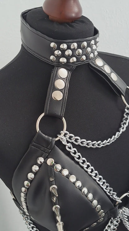 #13 Black Spikes & Chains Bikini Choker Halter