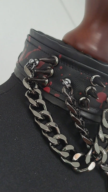 Silver Blood Splatter Spikes & Chains Choker