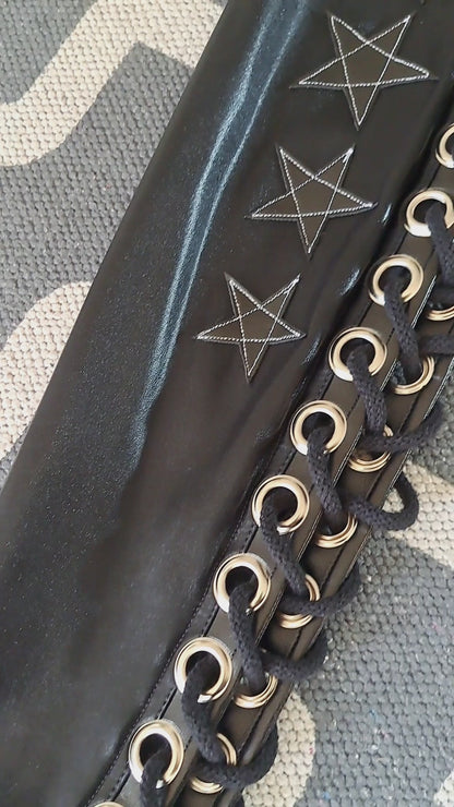 Wet Look Black Lace up Star Pants (Size M/L)