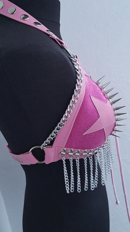 #13 Pink & Silver Chain Fringe Bikini Halter