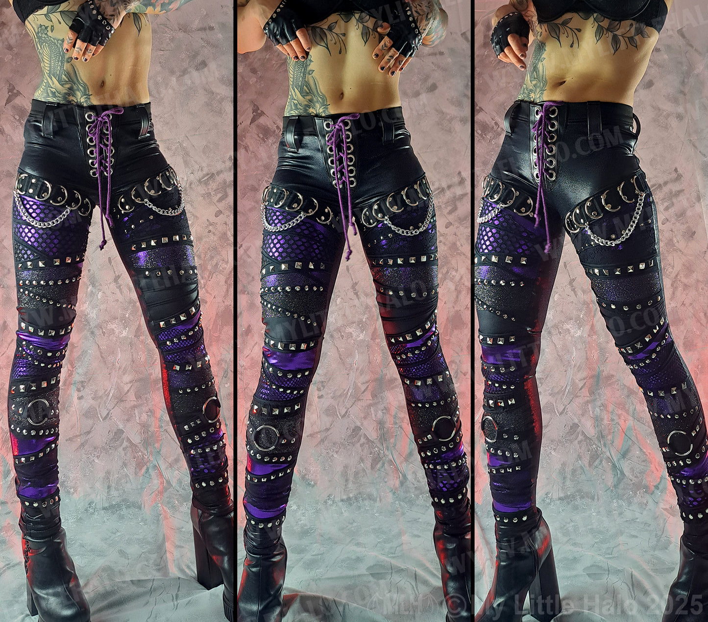 #12 Purple & Black Collage Rivet Skinnies