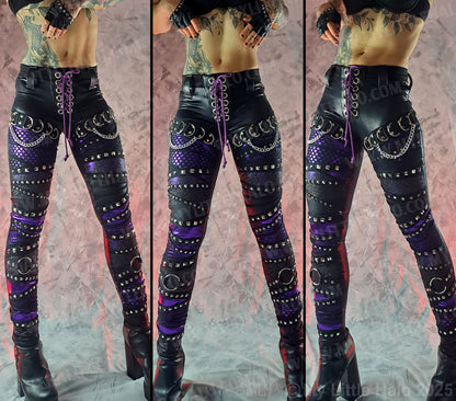#12 Purple & Black Collage Rivet Skinnies