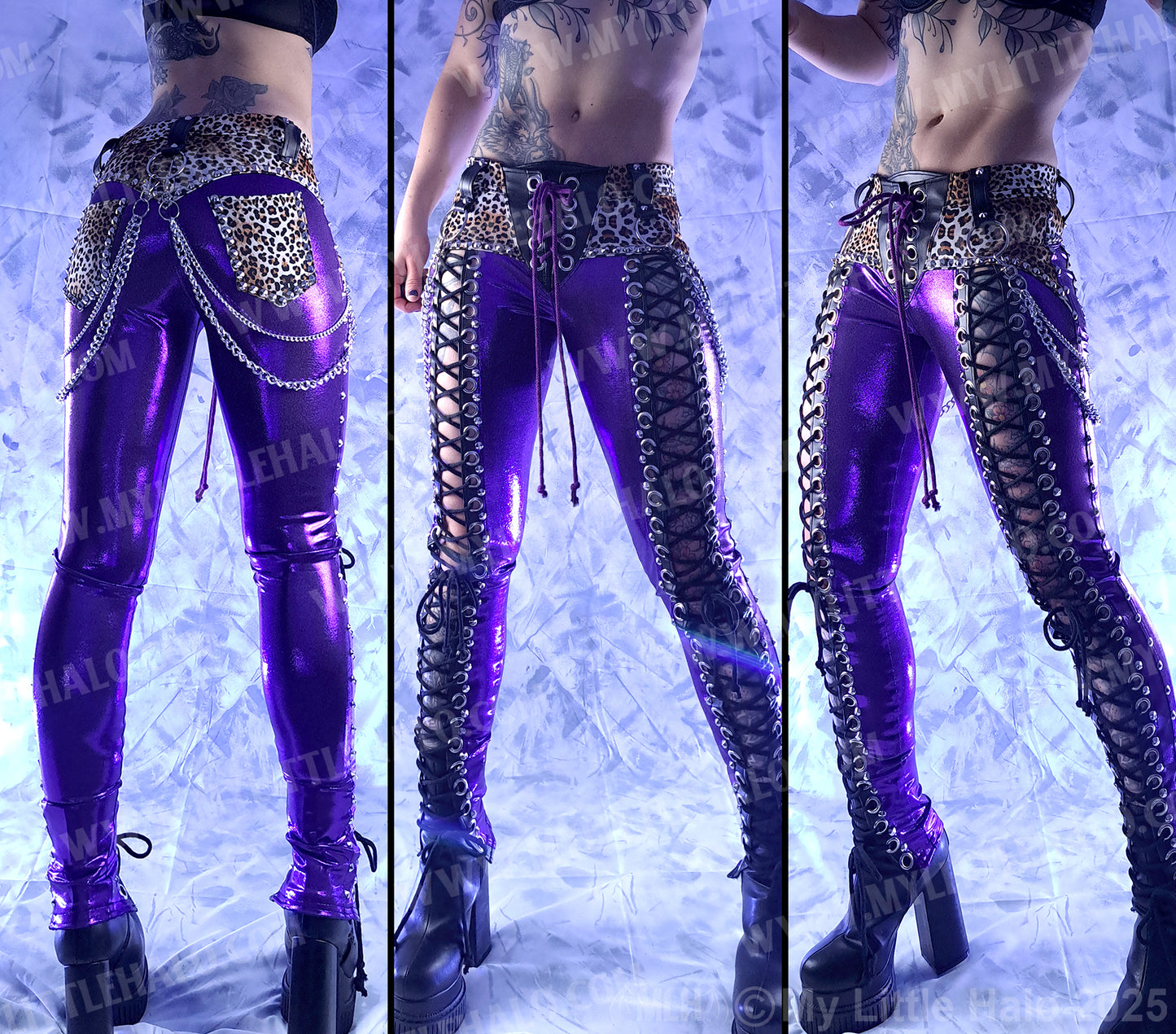 #4 Purple & Cheetah Print Front Lace up Pants