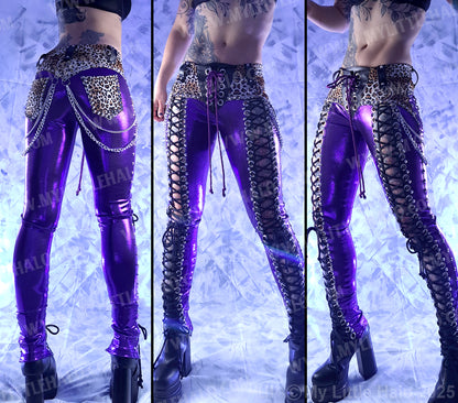 #4 Purple & Cheetah Print Front Lace up Pants