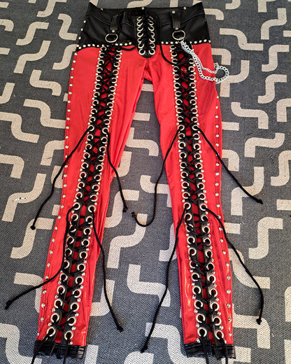 Red Front Lace up Skinny Pants (Size M/L)
