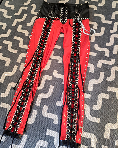 Red Front Lace up Skinny Pants (Size M/L)